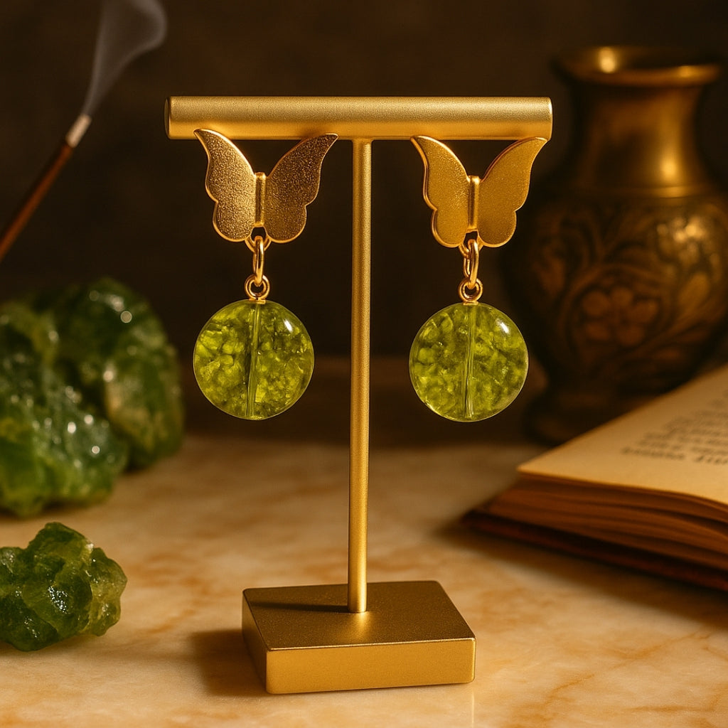 Peridot Light Earrings Stainless Steel Butterfly Earrings Natural Peridot Gemstone