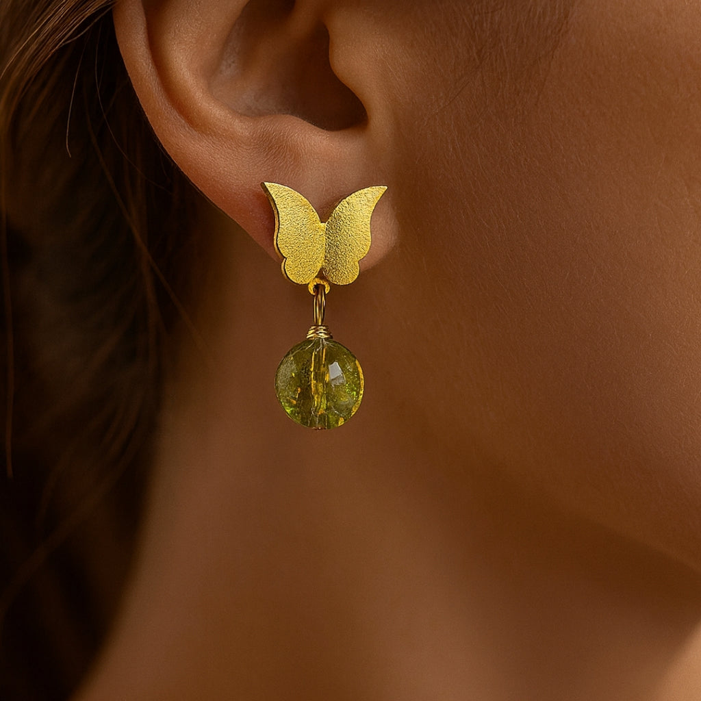 Peridot Light Earrings Stainless Steel Butterfly Earrings Natural Peridot Gemstone