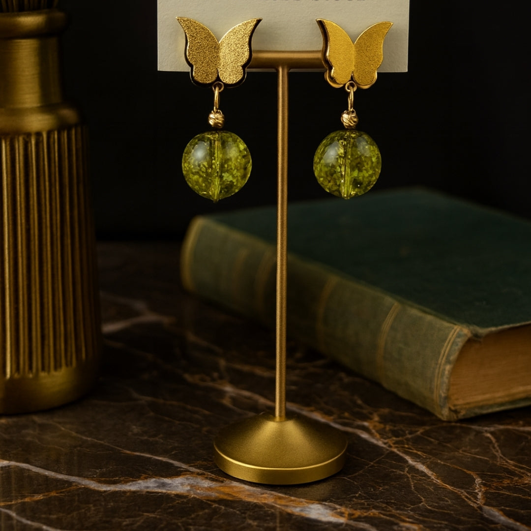 Peridot Light Earrings Stainless Steel Butterfly Earrings Natural Peridot Gemstone