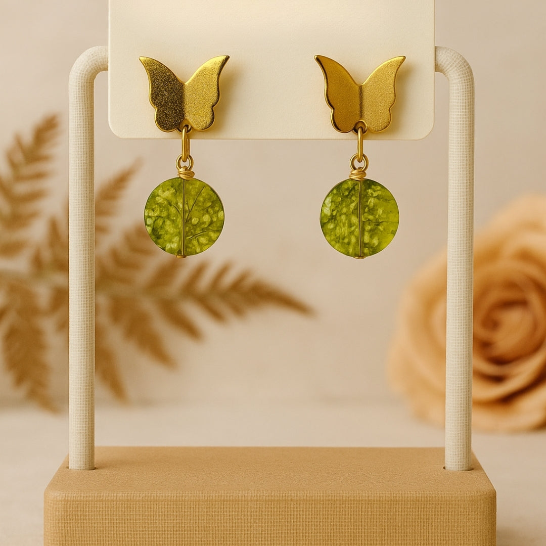 Peridot Light Earrings Stainless Steel Butterfly Earrings Natural Peridot Gemstone