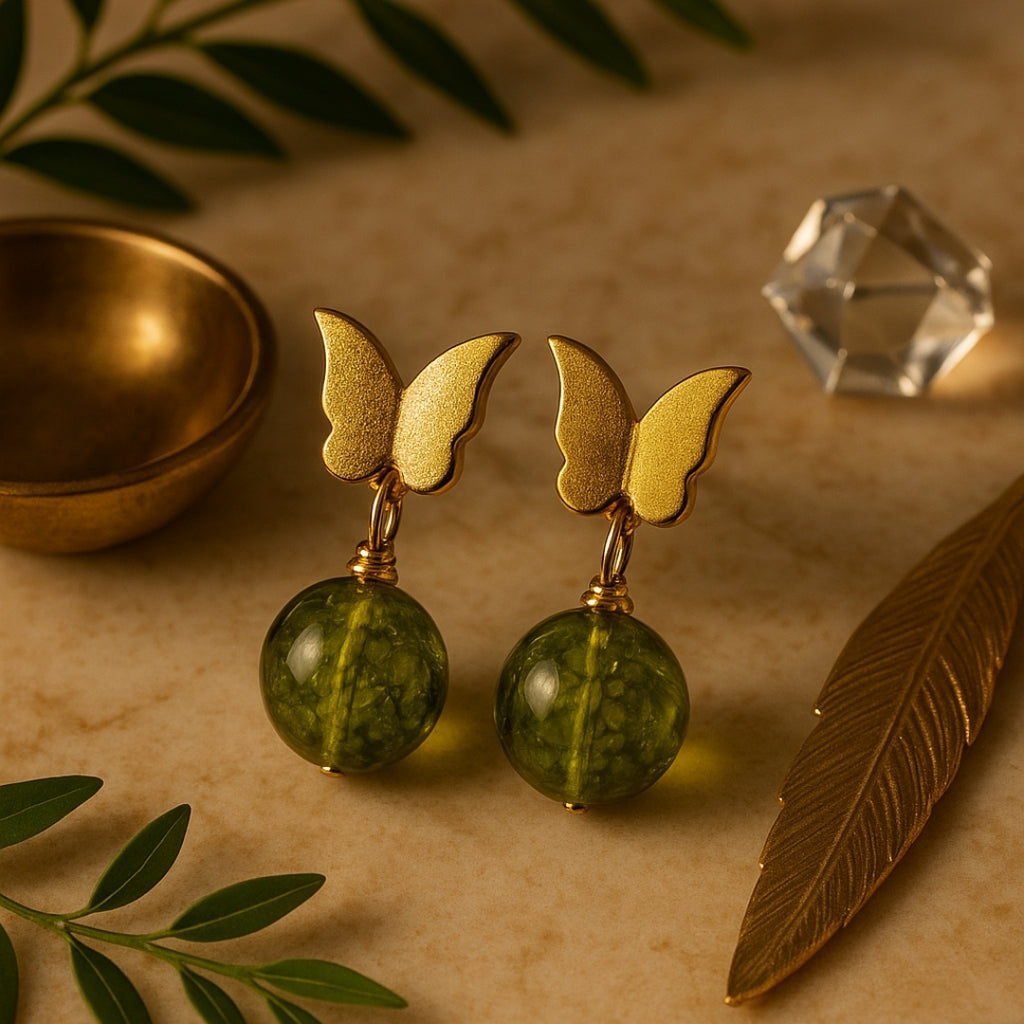 Peridot Light Earrings Stainless Steel Butterfly Earrings Natural Peridot Gemstone