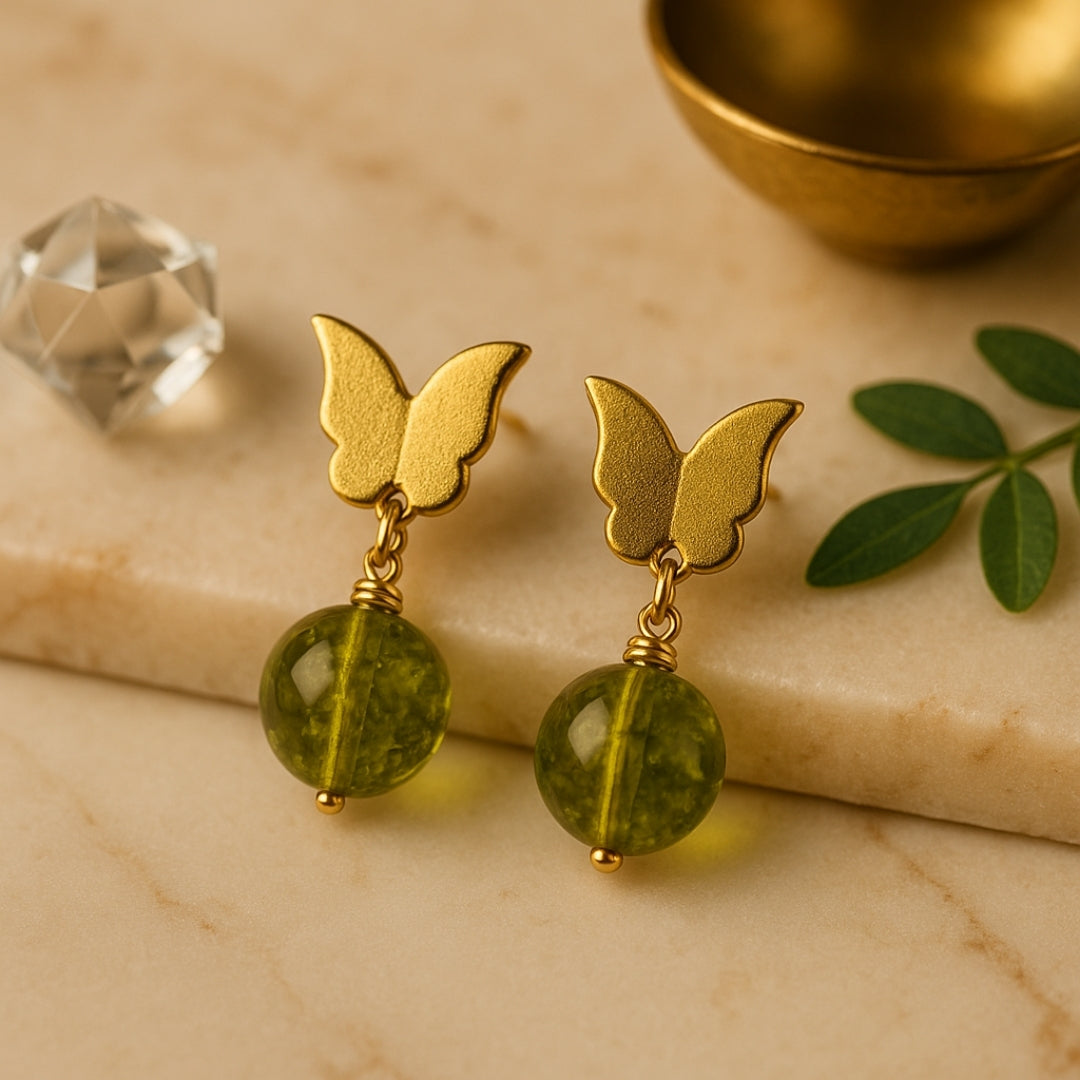 Peridot Light Earrings Stainless Steel Butterfly Earrings Natural Peridot Gemstone