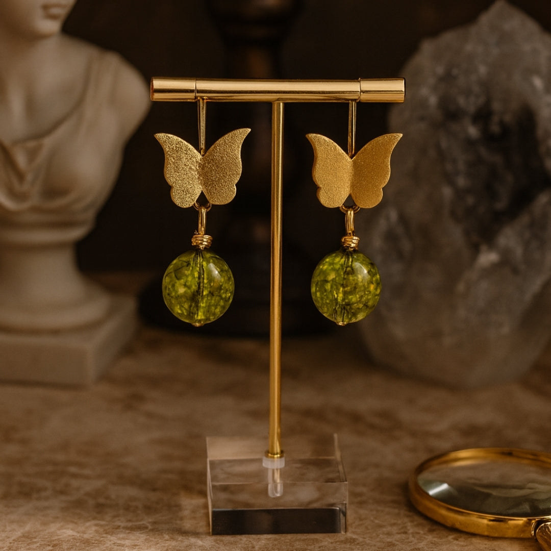 Peridot Light Earrings Stainless Steel Butterfly Earrings Natural Peridot Gemstone