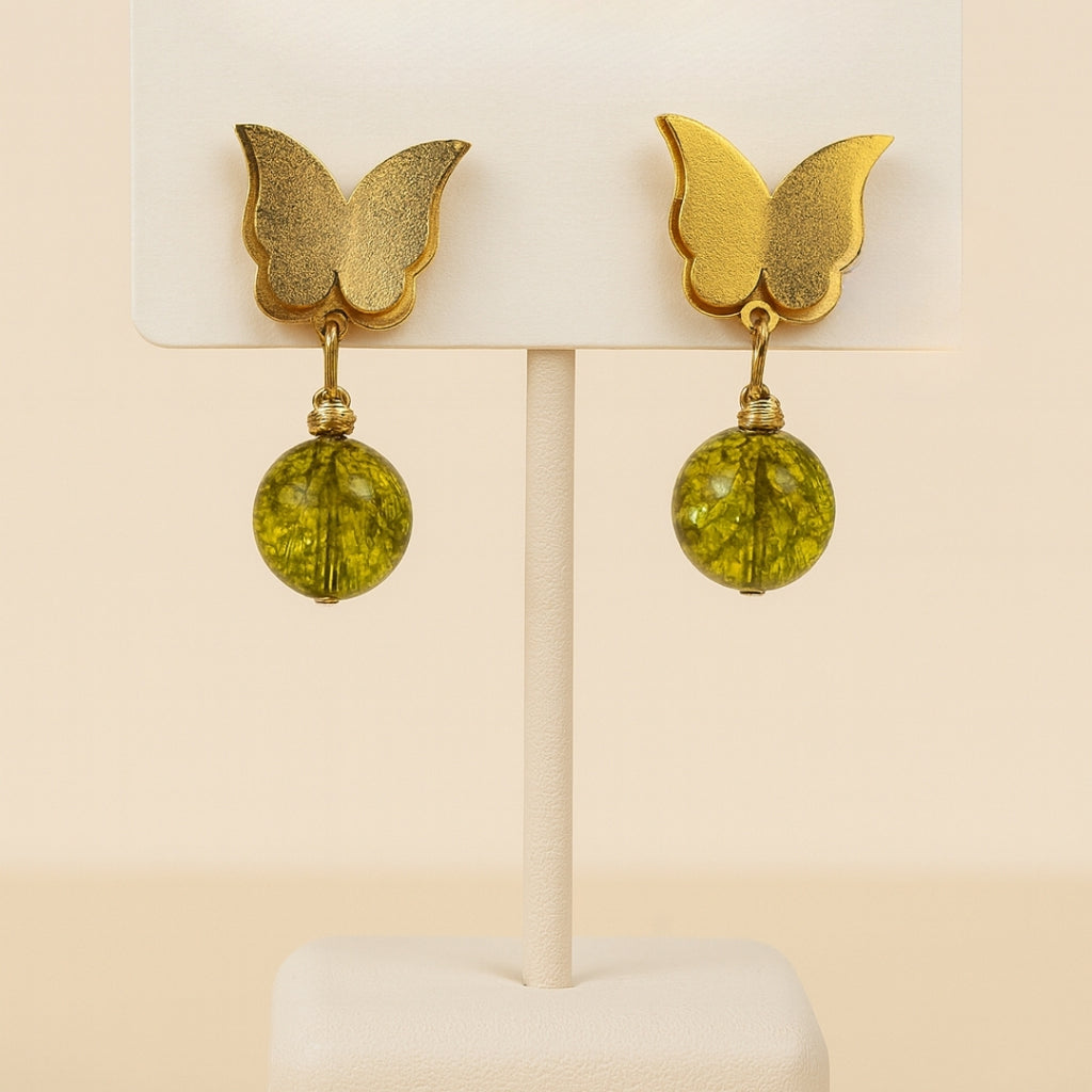 Peridot Light Earrings Stainless Steel Butterfly Earrings Natural Peridot Gemstone
