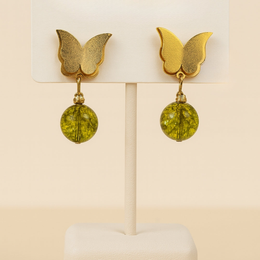 Peridot Light Earrings Stainless Steel Butterfly Earrings Natural Peridot Gemstone
