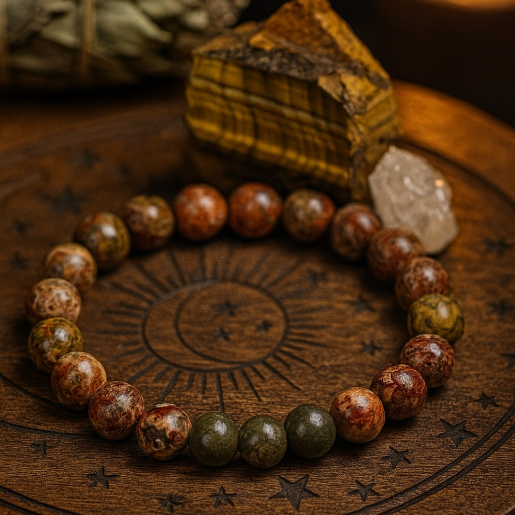 Pink Ocean Jasper & Pyrite Bracelet | 8 mm Gemstone Beads