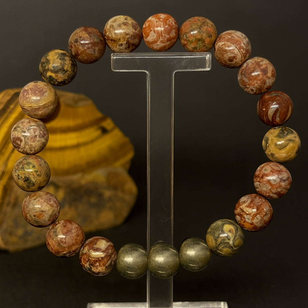 Pink Ocean Jasper & Pyrite Bracelet | 8 mm Gemstone Beads