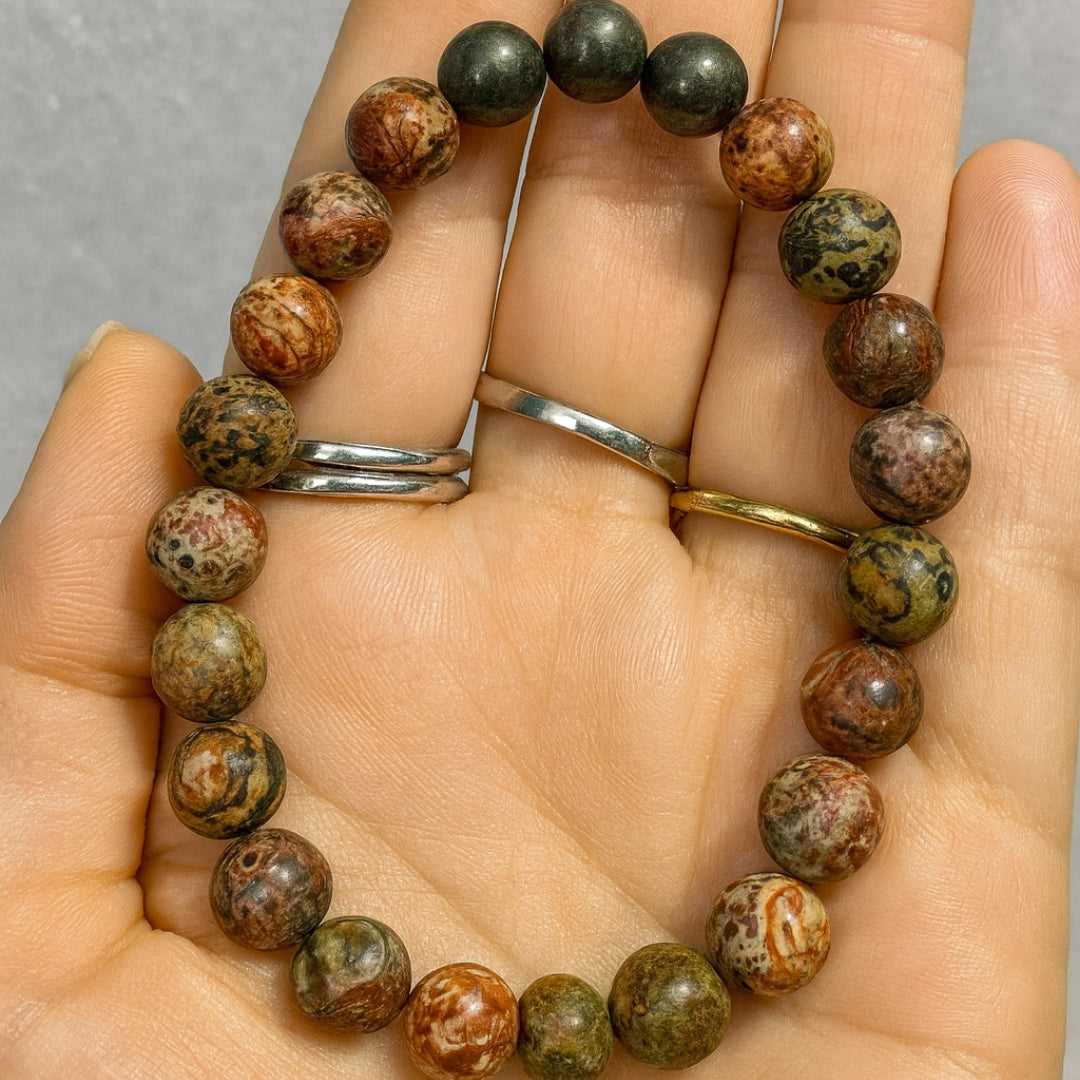 Pink Ocean Jasper & Pyrite Bracelet | 8 mm Gemstone Beads