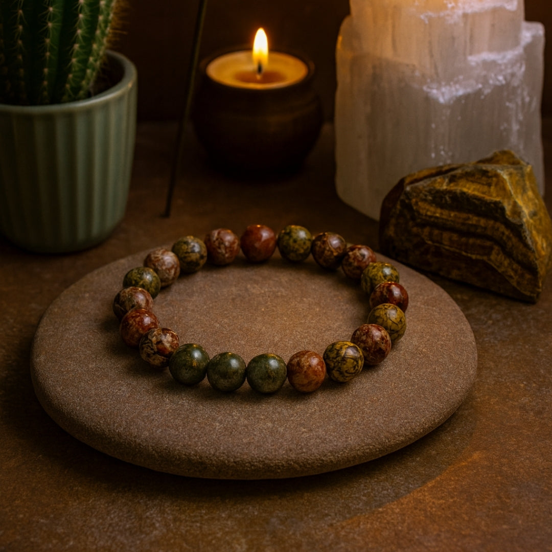 Pink Ocean Jasper & Pyrite Bracelet | 8 mm Gemstone Beads