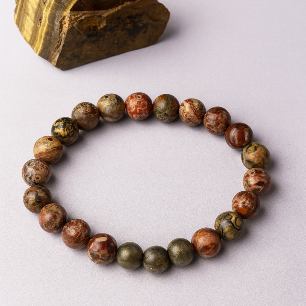 Pink Ocean Jasper & Pyrite Bracelet | 8 mm Gemstone Beads