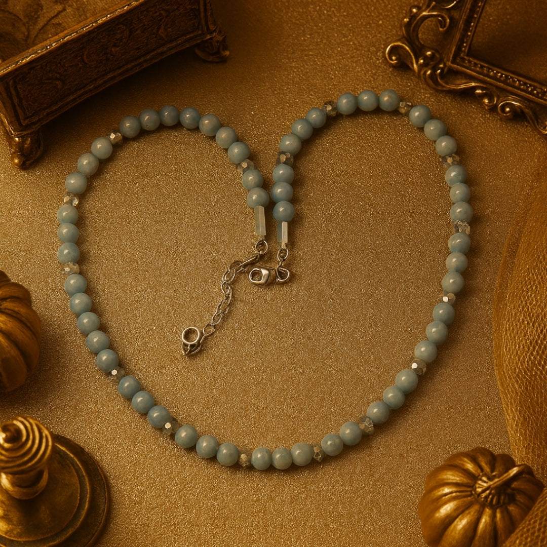 Angelite Faceted Crystal Necklace 6mm Calm Energy Communication Serenity Angelic Protection Angelic Guidance Talisman Handmade Gift for Her