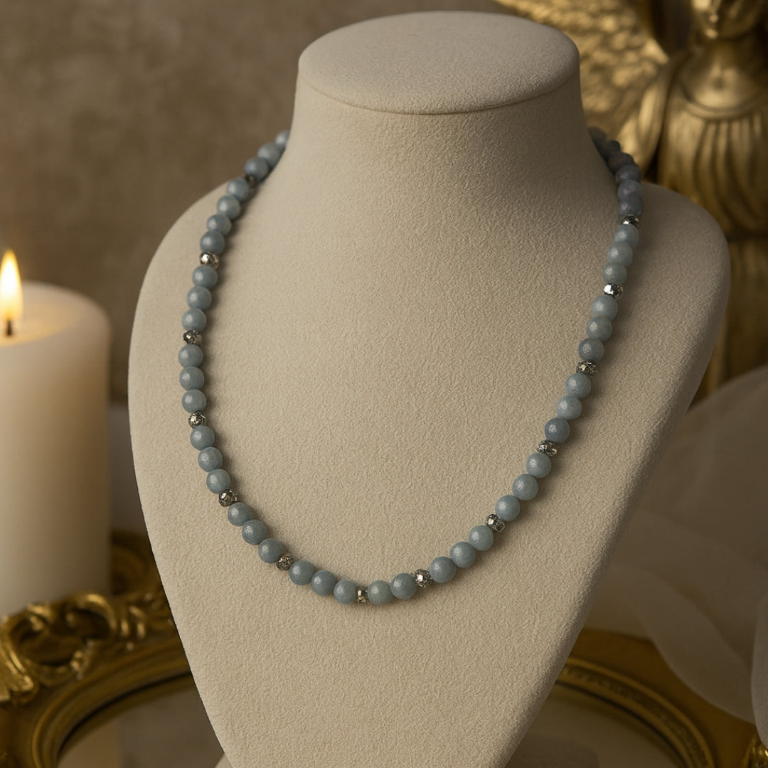 Angelite Faceted Crystal Necklace 6mm Calm Energy Communication Serenity Angelic Protection Angelic Guidance Talisman Handmade Gift for Her