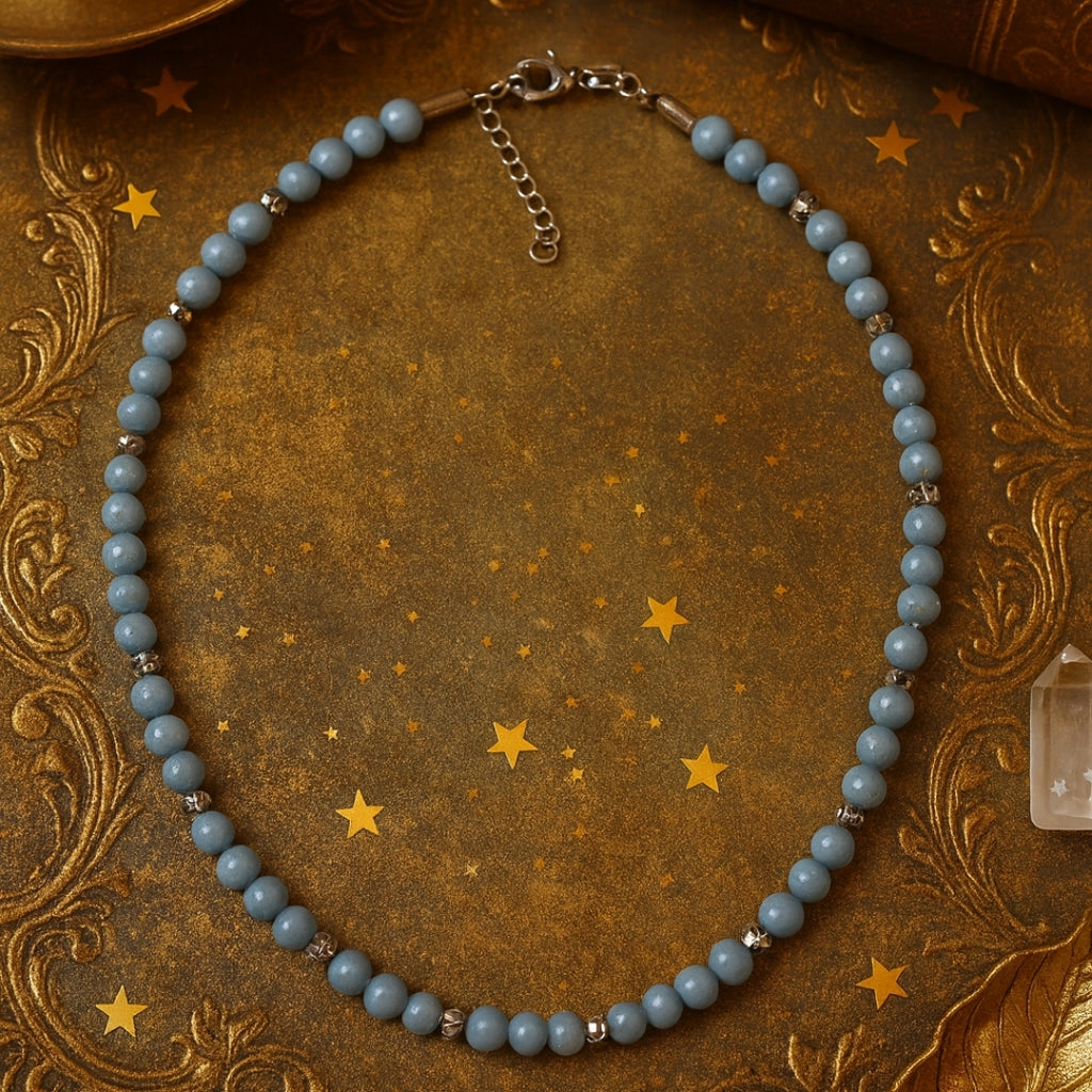 Angelite Faceted Crystal Necklace 6mm Calm Energy Communication Serenity Angelic Protection Angelic Guidance Talisman Handmade Gift for Her