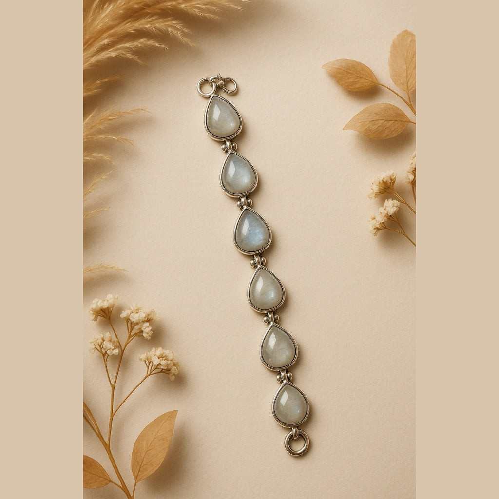 Rainbow Moonstone 925 Silver Bracelet Full Flash Intuition Balance Feminine Energy Lunar Wisdom Healing Protection Handmade Gift Jewelry