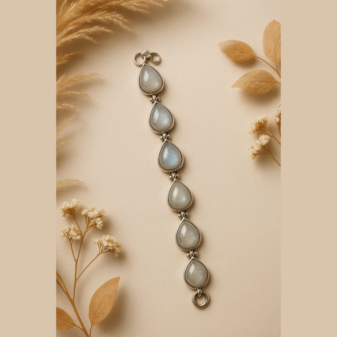 Rainbow Moonstone 925 Silver Bracelet Full Flash Intuition Balance Feminine Energy Lunar Wisdom Healing Protection Handmade Gift Jewelry