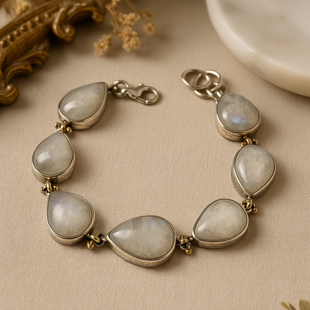 Rainbow Moonstone 925 Silver Bracelet Full Flash Intuition Balance Feminine Energy Lunar Wisdom Healing Protection Handmade Gift Jewelry