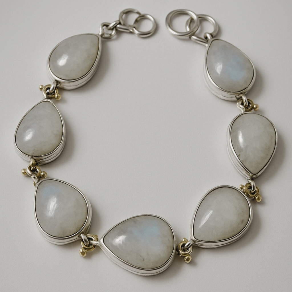 Rainbow Moonstone 925 Silver Bracelet Full Flash Intuition Balance Feminine Energy Lunar Wisdom Healing Protection Handmade Gift Jewelry