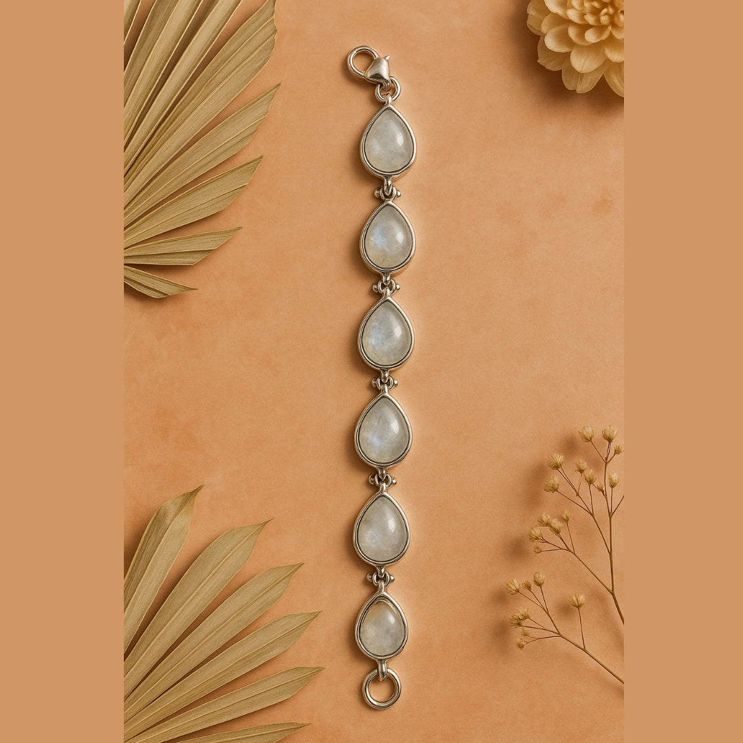 Rainbow Moonstone 925 Silver Bracelet Full Flash Intuition Balance Feminine Energy Lunar Wisdom Healing Protection Handmade Gift Jewelry