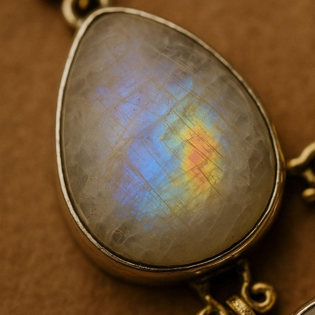 Rainbow Moonstone 925 Silver Bracelet Full Flash Intuition Balance Feminine Energy Lunar Wisdom Healing Protection Handmade Gift Jewelry