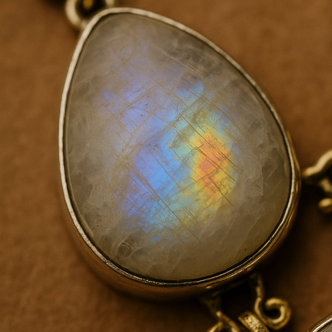 Rainbow Moonstone 925 Silver Bracelet Full Flash Intuition Balance Feminine Energy Lunar Wisdom Healing Protection Handmade Gift Jewelry