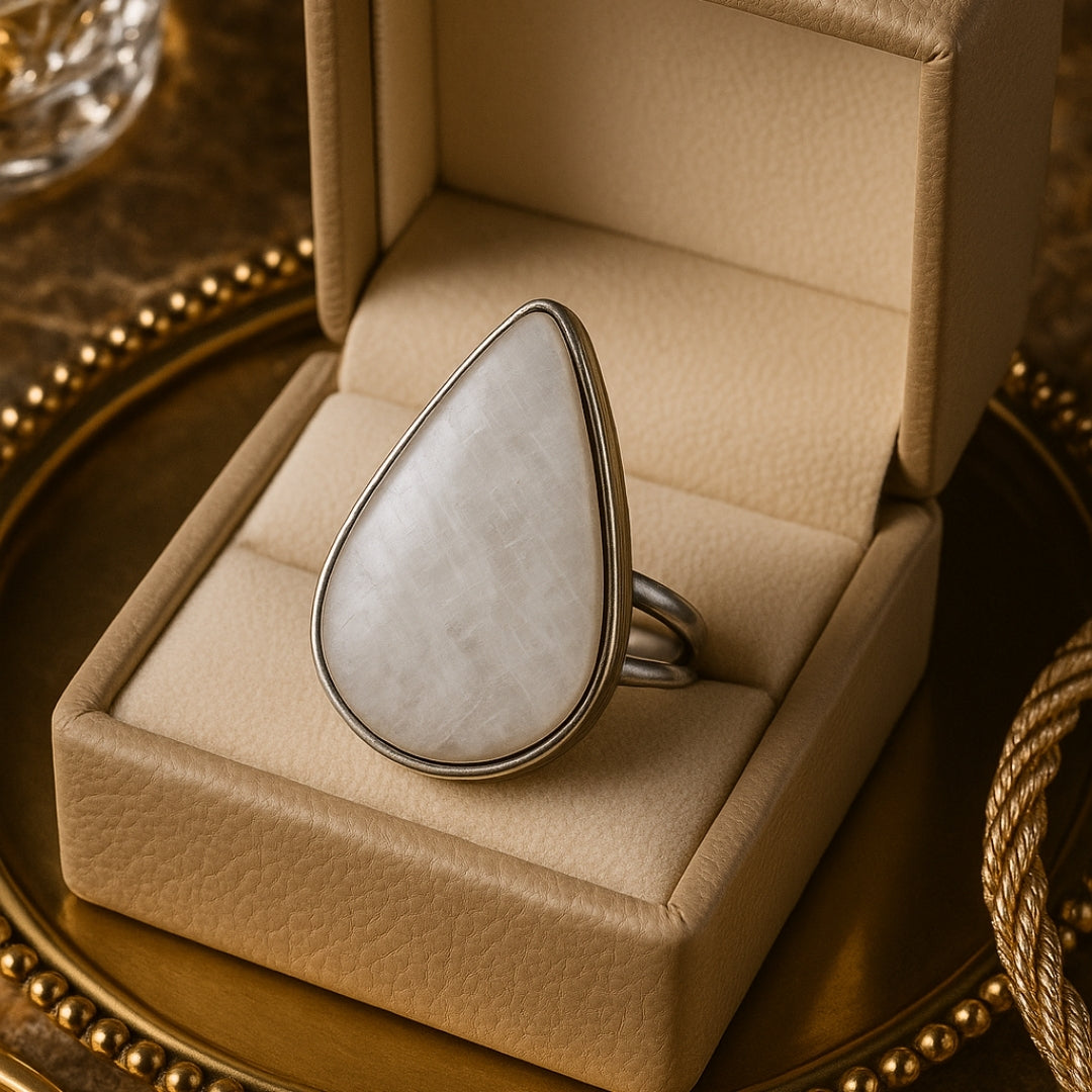 Rainbow Moonstone Ring Selene Spectrum Adjustable 925 Sterling Silver Full Flash Crystal Healing Jewelry for Intuition Balance Goddess Gift