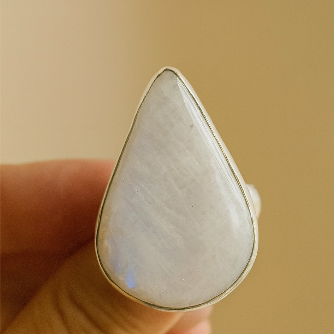 Rainbow Moonstone Ring Selene Spectrum Adjustable 925 Sterling Silver Full Flash Crystal Healing Jewelry for Intuition Balance Goddess Gift