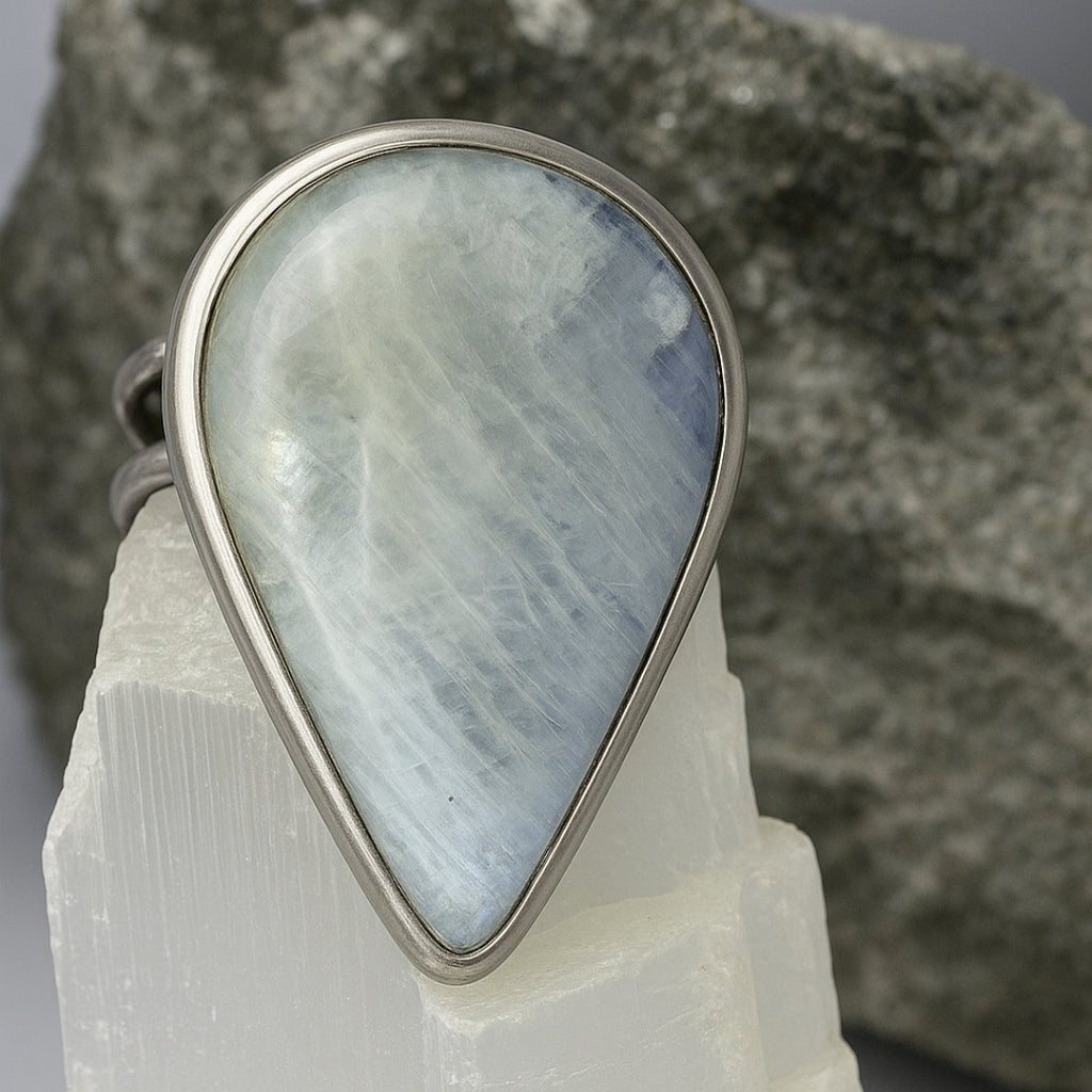 Rainbow Moonstone Ring Selene Spectrum Adjustable 925 Sterling Silver Full Flash Crystal Healing Jewelry for Intuition Balance Goddess Gift