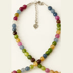 Rainbow Tourmaline Necklace 925 Sterling Silver Multicolor Gemstone Jewelry