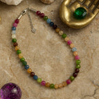 Rainbow Tourmaline Necklace 925 Sterling Silver Multicolor Gemstone Jewelry