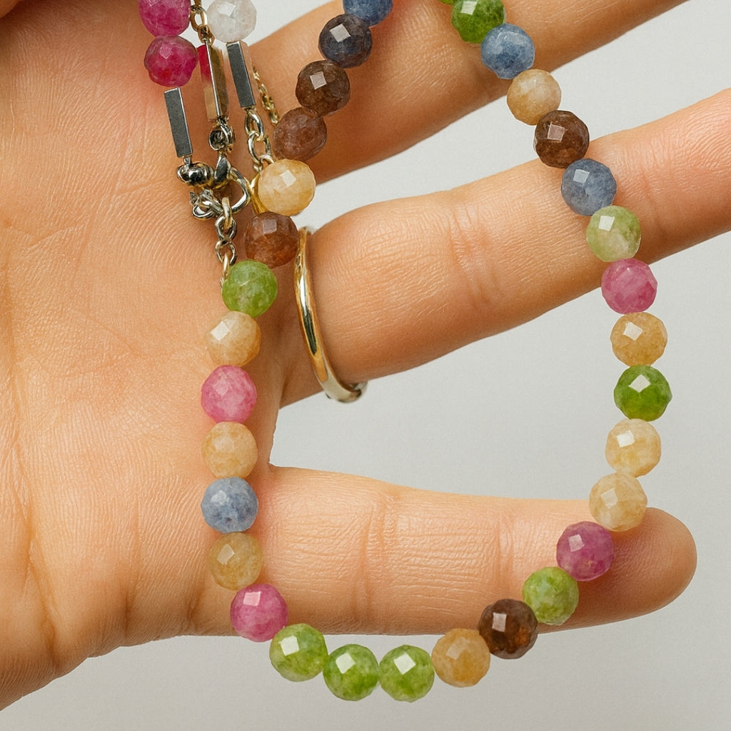 Rainbow Tourmaline Necklace 925 Sterling Silver Multicolor Gemstone Jewelry Luxury Healing Candy Tourmaline Crystal Talisman Gift for Her