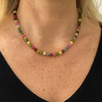 Rainbow Tourmaline Necklace 925 Sterling Silver Multicolor Gemstone Jewelry