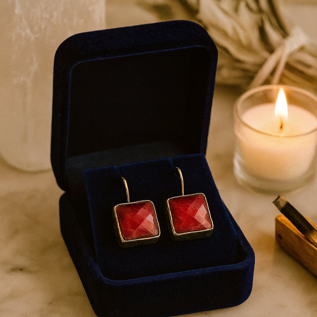 Ruby Earrings 925 Sterling Silver Natural Ruby Gemstone Earrings Handmade Luxury Jewelry Passion Courage Confidence Protection Gift for Her