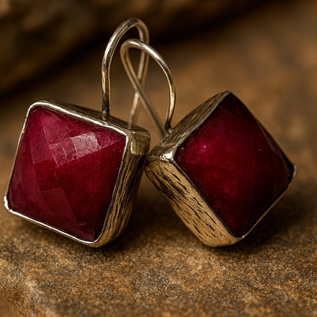 Ruby Earrings 925 Sterling Silver Natural Ruby Gemstone Earrings Handmade Luxury Jewelry Passion Courage Confidence Protection Gift for Her
