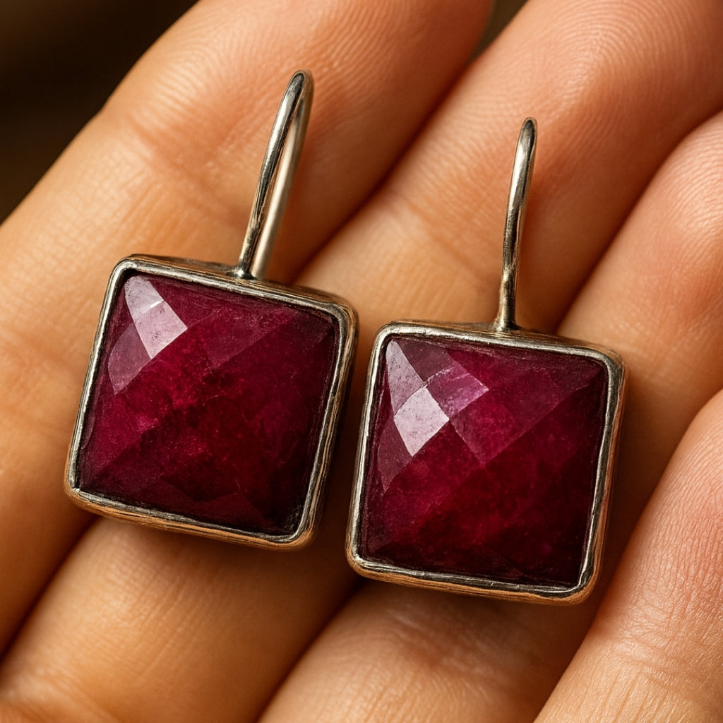 Ruby Earrings 925 Sterling Silver Natural Ruby Gemstone Earrings Handmade Luxury Jewelry Passion Courage Confidence Protection Gift for Her