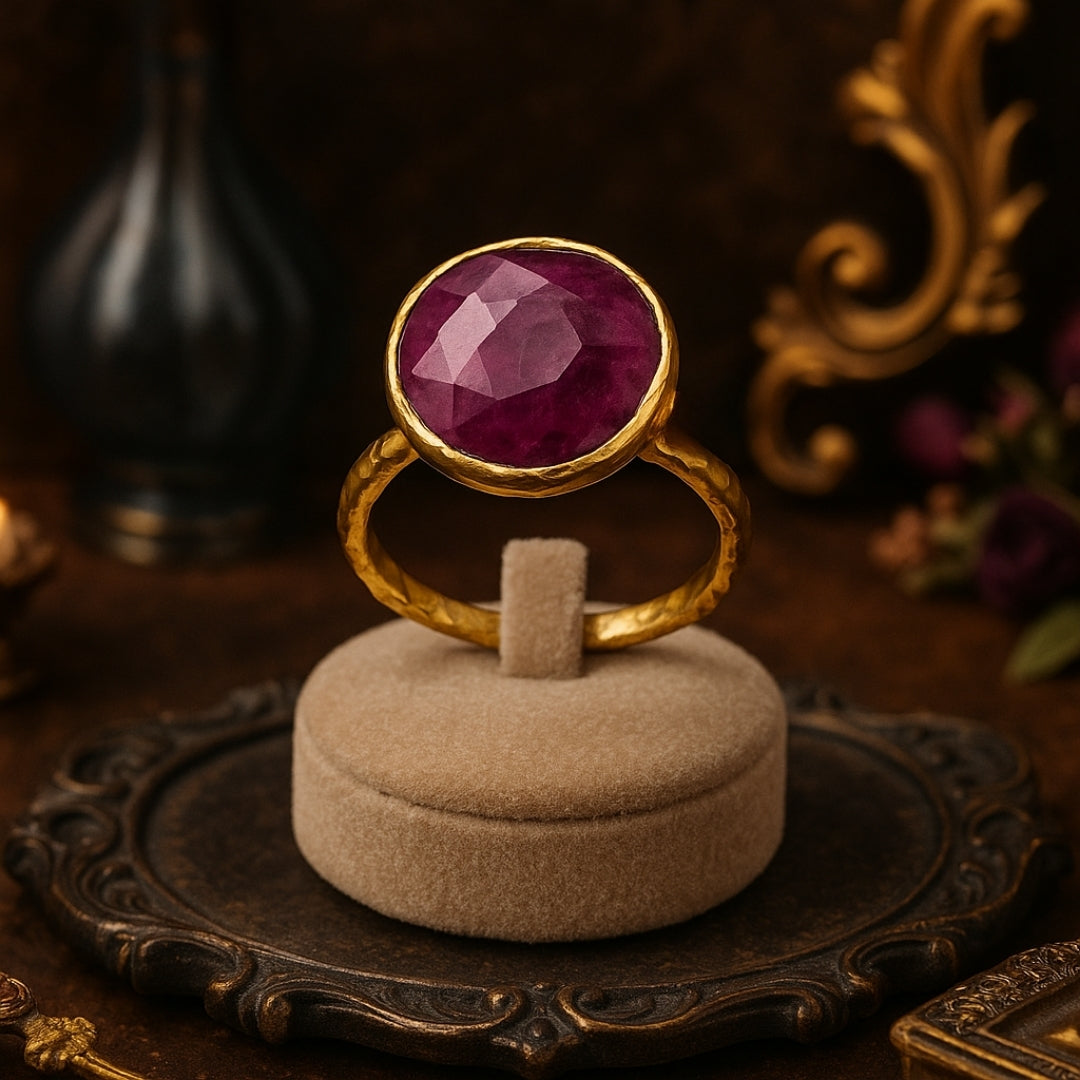 Ruby Ring Natural Ruby Gold Plated Brass Adjustable Healing Crystal Jewelry Heart Chakra Passion Courage Vitality Gift For Her