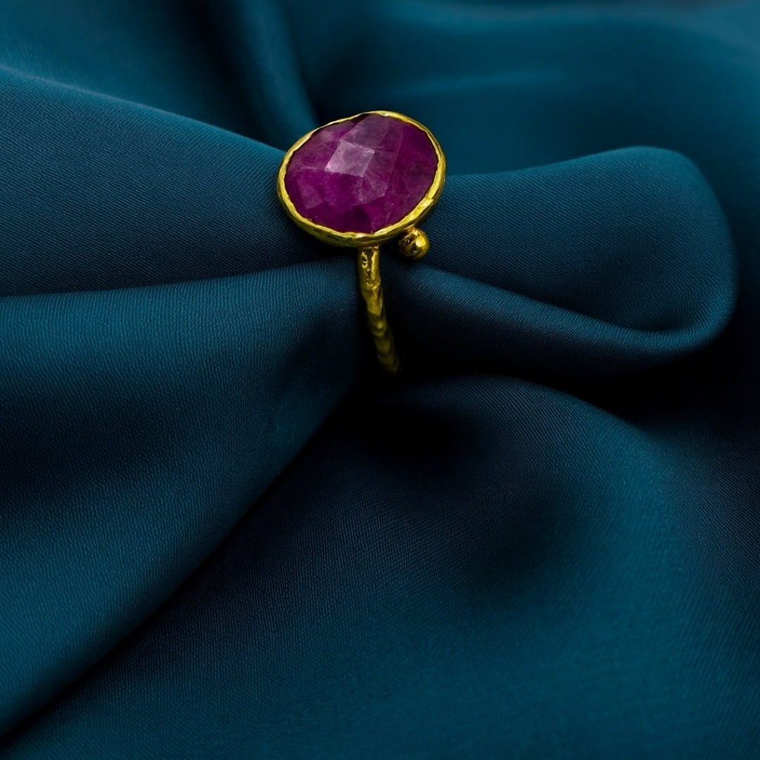 Ruby Ring Natural Ruby Gold Plated Brass Adjustable Healing Crystal Jewelry Heart Chakra Passion Courage Vitality Gift For Her