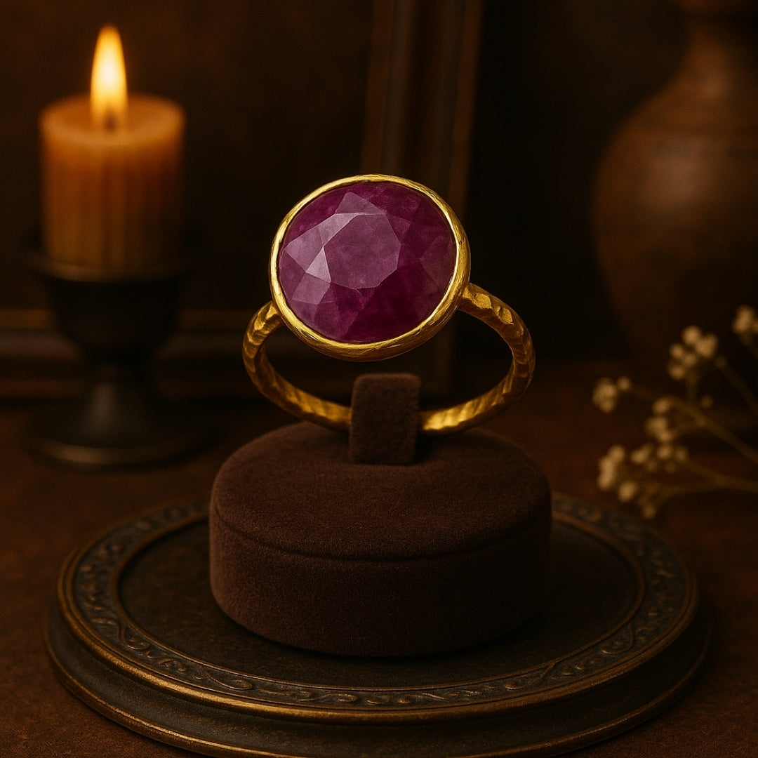 Ruby Ring Natural Ruby Gold Plated Brass Adjustable Healing Crystal Jewelry Heart Chakra Passion Courage Vitality Gift For Her