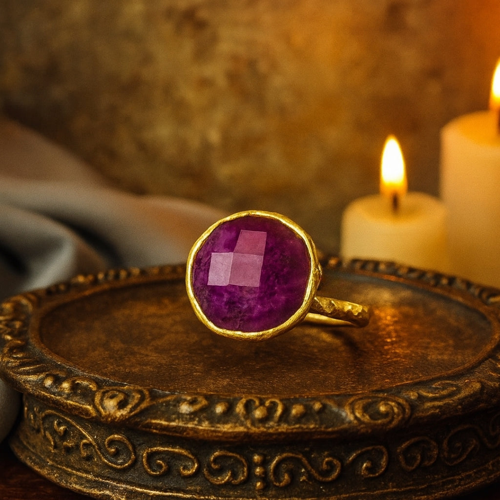 Ruby Ring Natural Ruby Gold Plated Brass Adjustable Healing Crystal Jewelry Heart Chakra Passion Courage Vitality Gift For Her