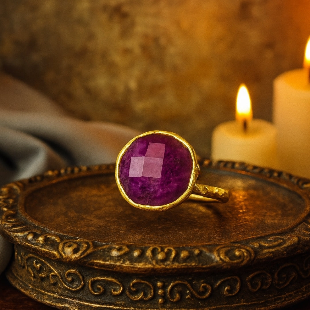 Ruby Ring Natural Ruby Gold Plated Brass Adjustable Healing Crystal Jewelry Heart Chakra Passion Courage Vitality Gift For Her