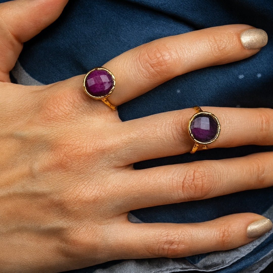 Ruby Ring Natural Ruby Gold Plated Brass Adjustable Healing Crystal Jewelry Heart Chakra Passion Courage Vitality Gift For Her