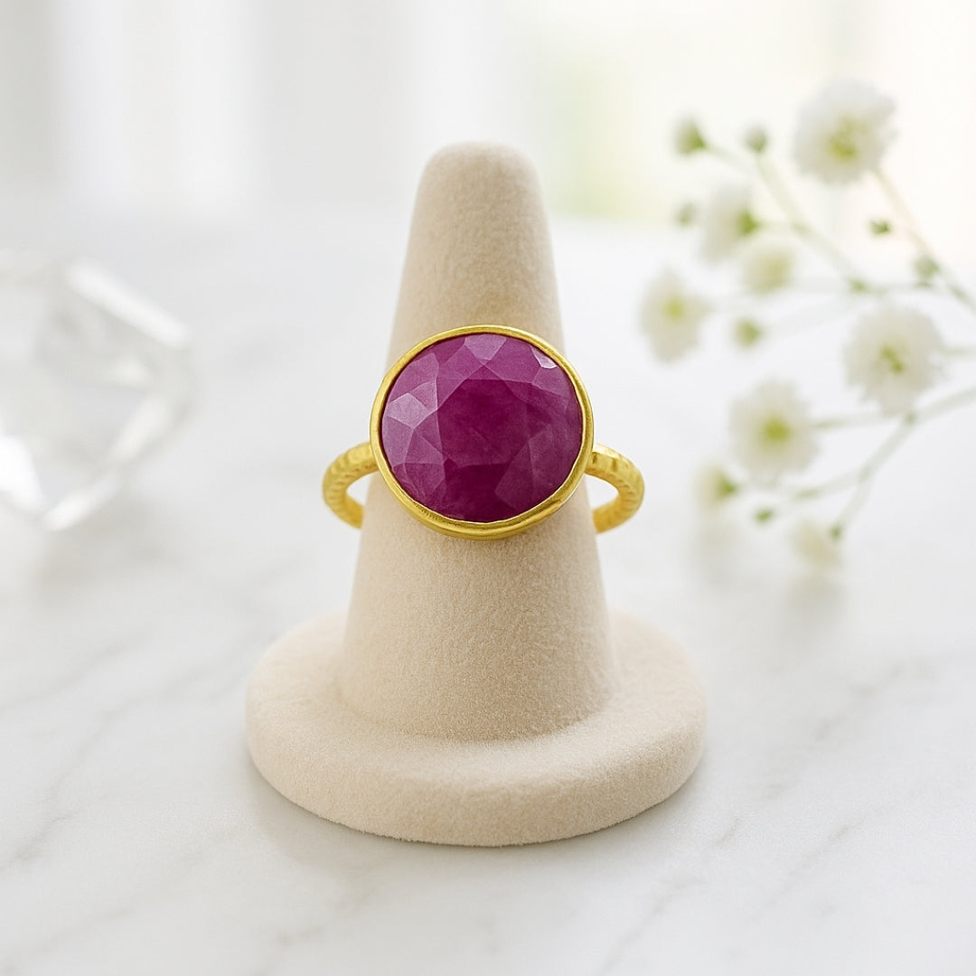 Ruby Ring Natural Ruby Gold Plated Brass Adjustable Healing Crystal Jewelry Heart Chakra Passion Courage Vitality Gift For Her