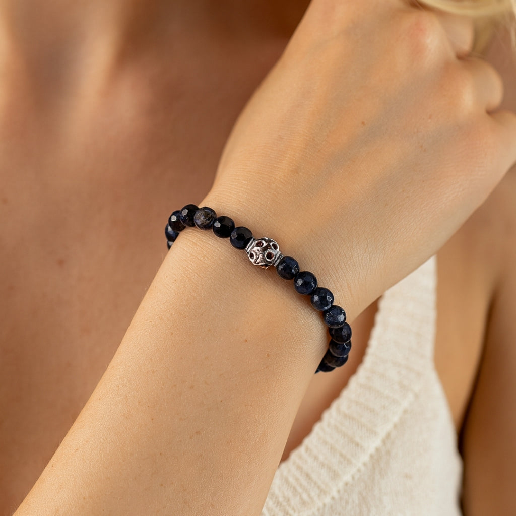 Sapphire Core 925 Sterling Silver Bracelet 6mm Faceted Natural Sapphire 925 Silver Knot Cover Master 33 Energy Code | Royal Wisdom Talisman