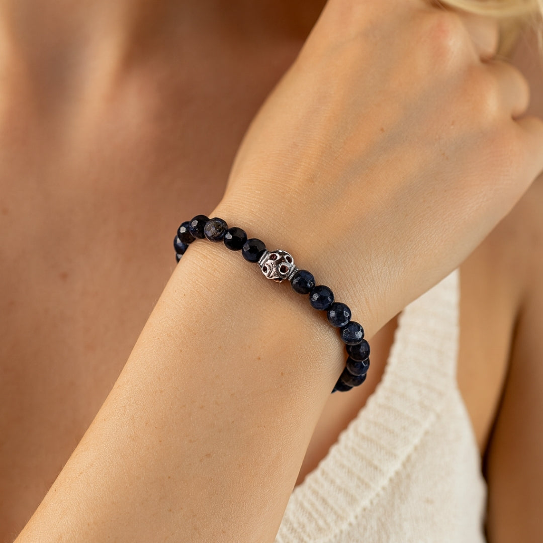 Sapphire Core 925 Sterling Silver Bracelet 6mm Faceted Natural Sapphire 925 Silver Knot Cover Master 33 Energy Code | Royal Wisdom Talisman