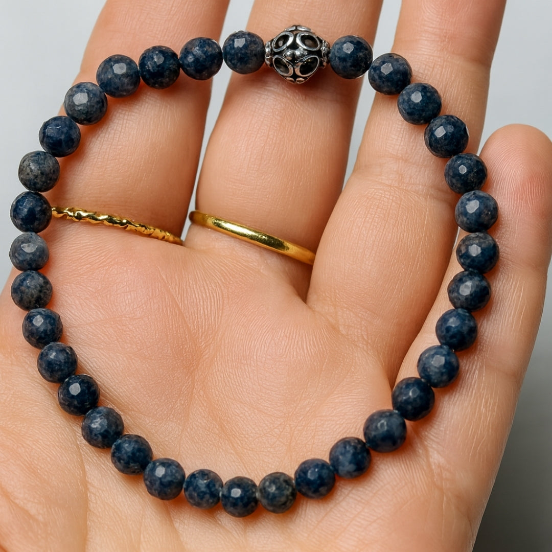 Sapphire Core 925 Sterling Silver Bracelet 6mm Faceted Natural Sapphire 925 Silver Knot Cover Master 33 Energy Code | Royal Wisdom Talisman