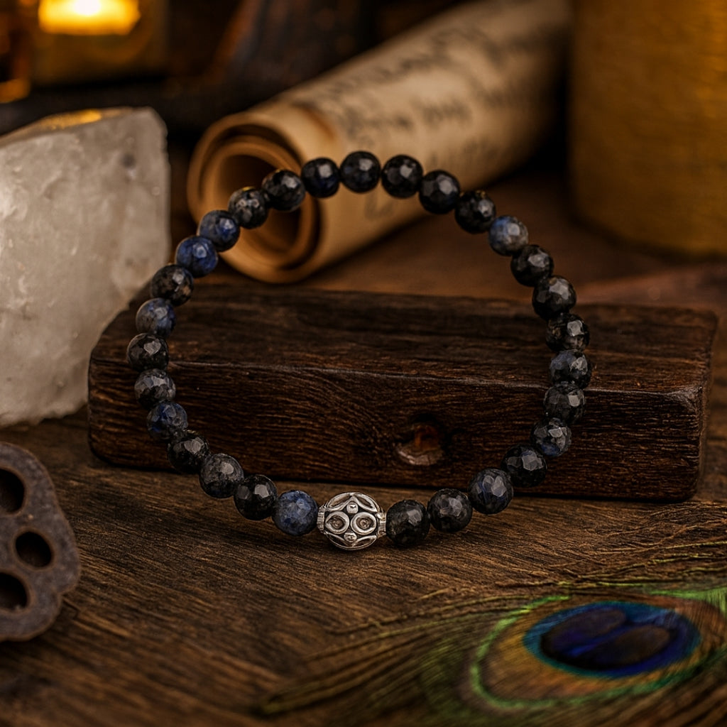 Sapphire Core 925 Sterling Silver Bracelet 6mm Faceted Natural Sapphire 925 Silver Knot Cover Master 33 Energy Code | Royal Wisdom Talisman
