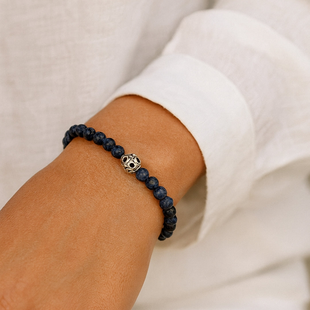 Sapphire Core 925 Sterling Silver Bracelet 6mm Faceted Natural Sapphire 925 Silver Knot Cover Master 33 Energy Code | Royal Wisdom Talisman