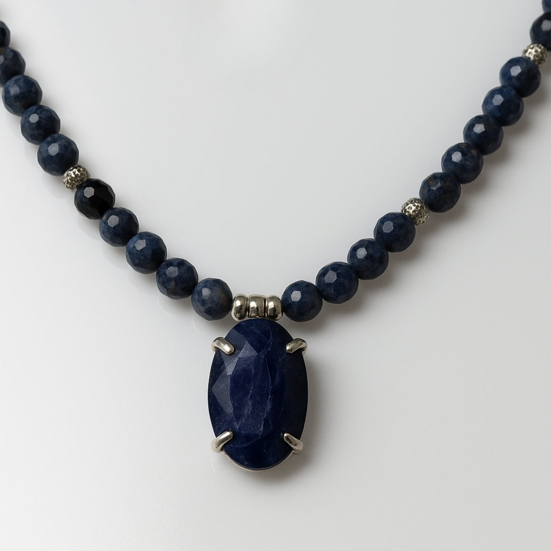 Sapphire 925 Sterling Silver Necklace|6 mm Faceted Sapphire Pendant