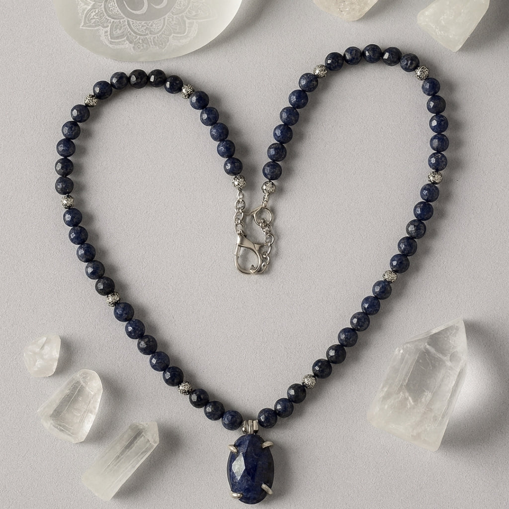 Sapphire 925 Sterling Silver Necklace|6 mm Faceted Sapphire Pendant