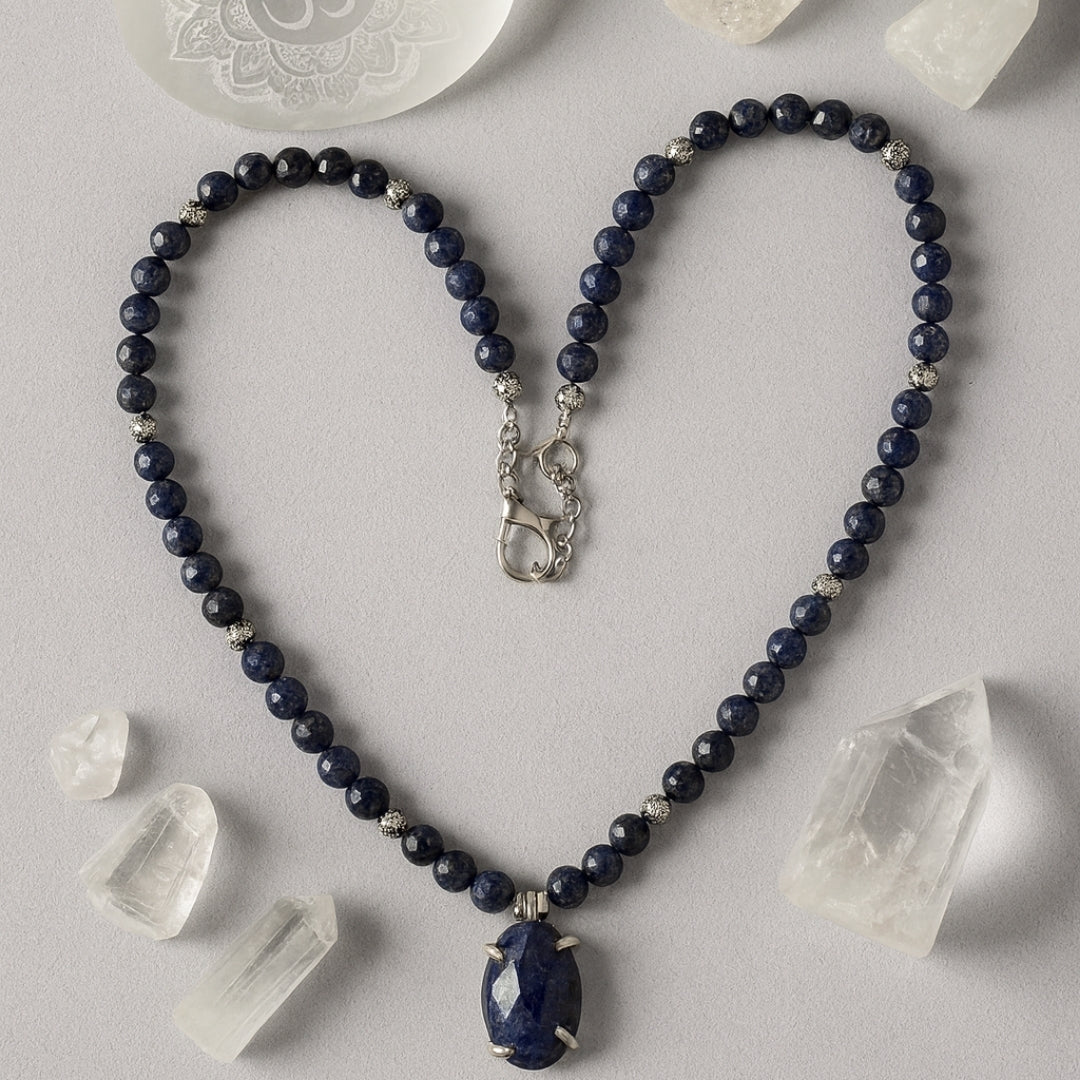 Sapphire 925 Sterling Silver Necklace|6 mm Faceted Sapphire Pendant