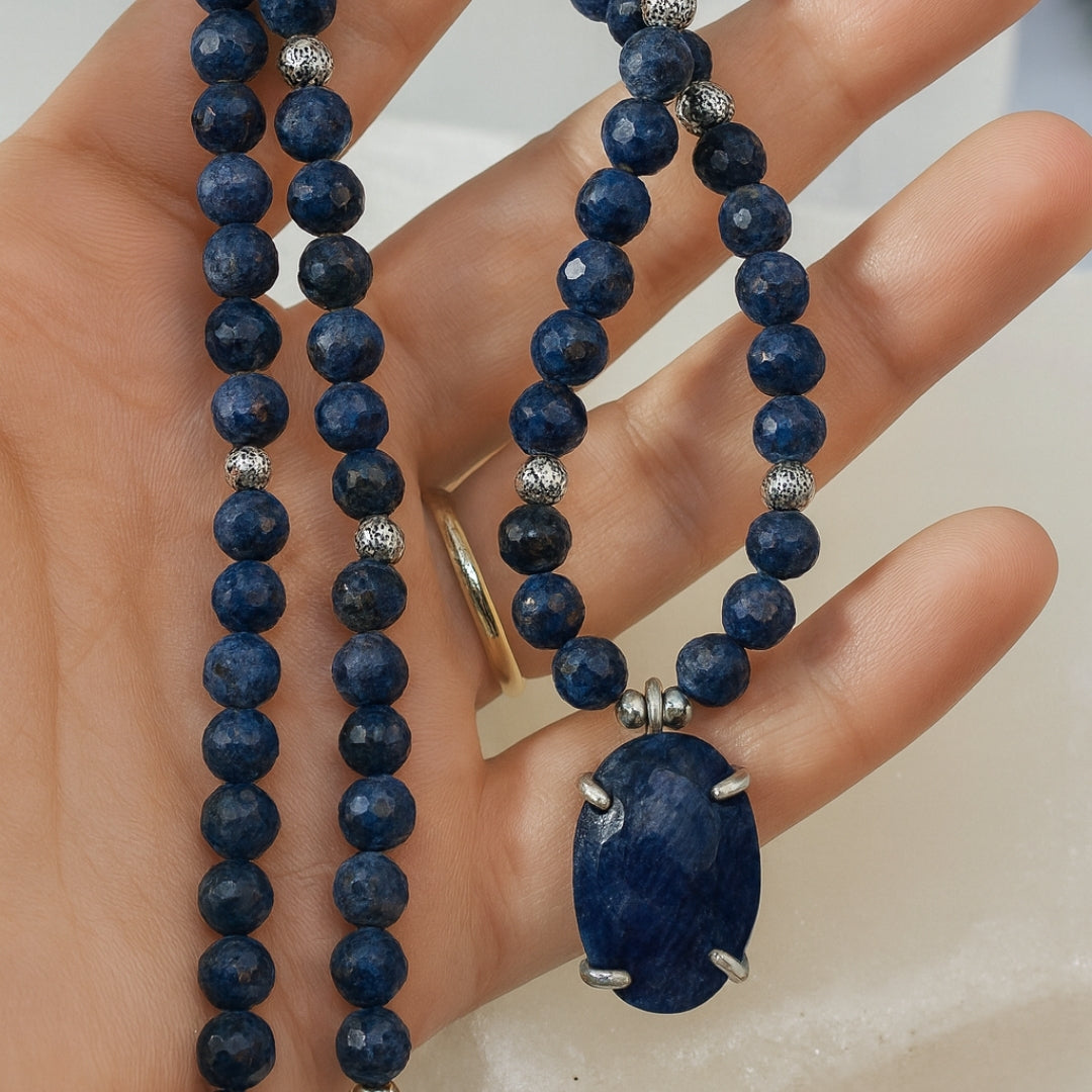 Sapphire 925 Sterling Silver Necklace|6 mm Faceted Sapphire Pendant